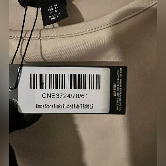 NWT PrettyLittleThing Shape Stone Slinky Ruched Side T-Shirt Size US 12 - Picture 2 of 6